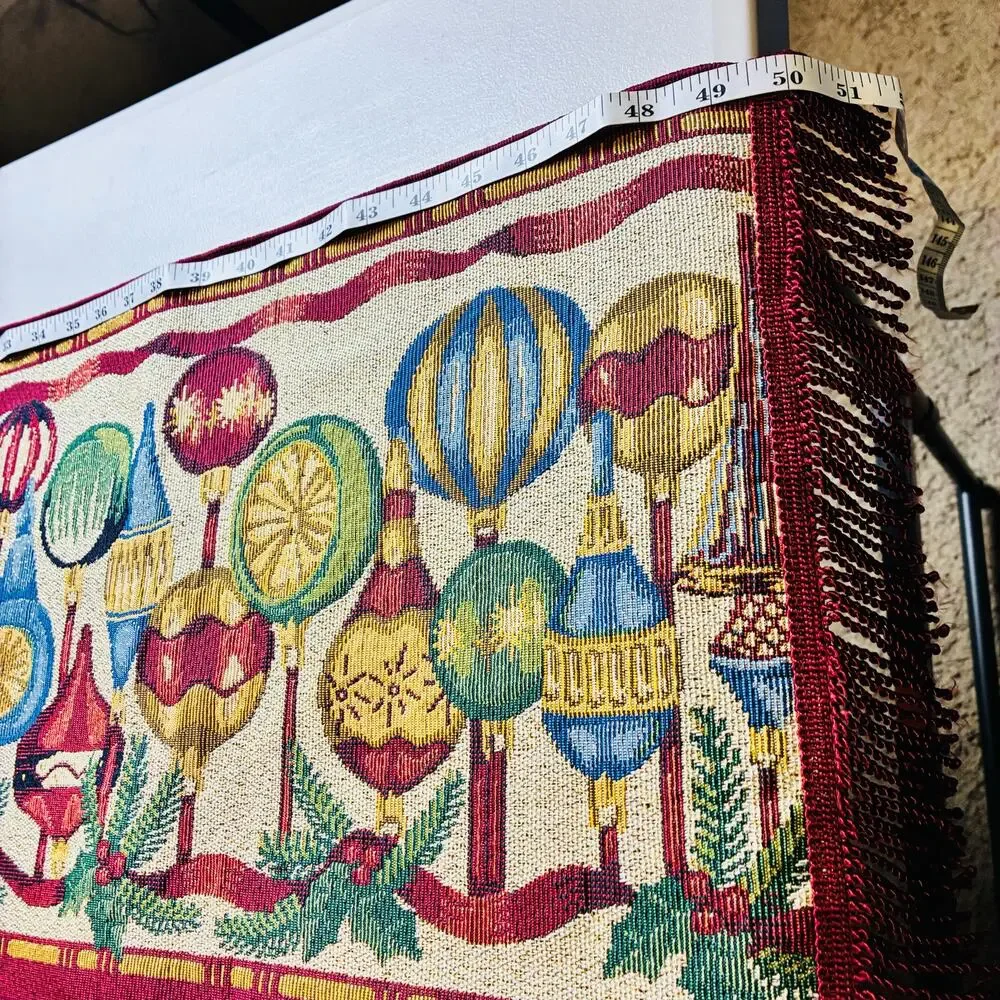 Vintage Christmas Tapestry Table Runner Holiday Ornament Garland Fringe 50